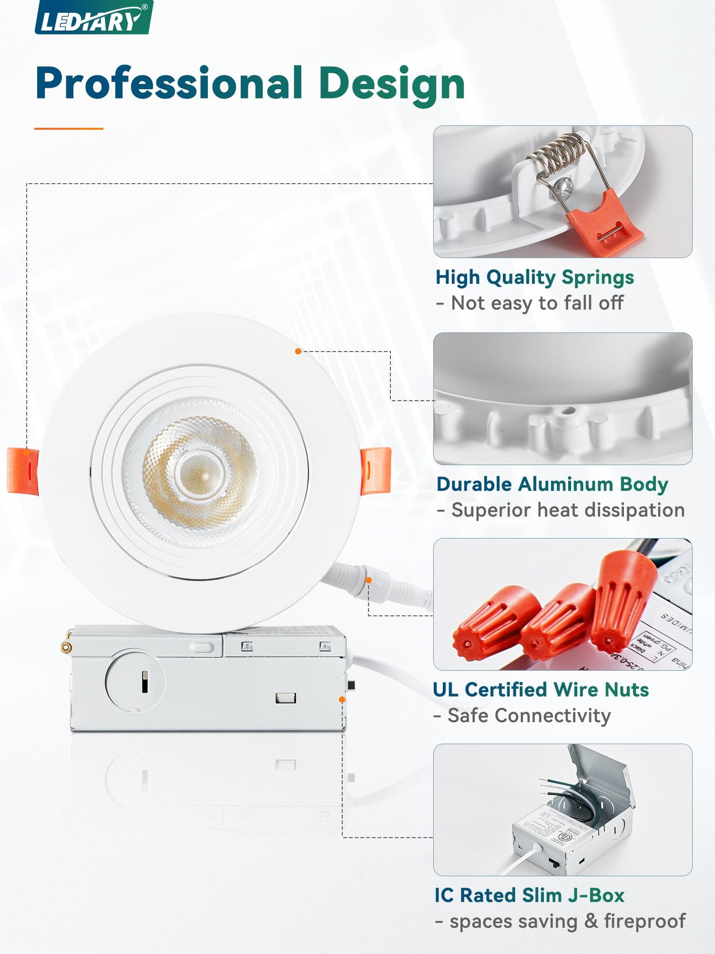 LEDIARY 12 Pack Gimbal LED Recessed Lighting, 4 Inch, 5CCT Adjustable 2700K-6000K, 750LM, Canless Down Light,
