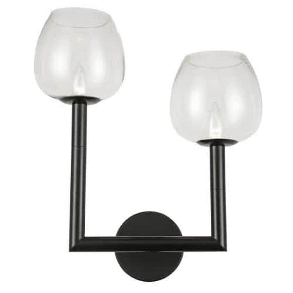 Dainolite 2 Light Wall Sconce, Incandescent, Metal, Black, Clear Glass, Model NOR-L-112W-MB-CLR
