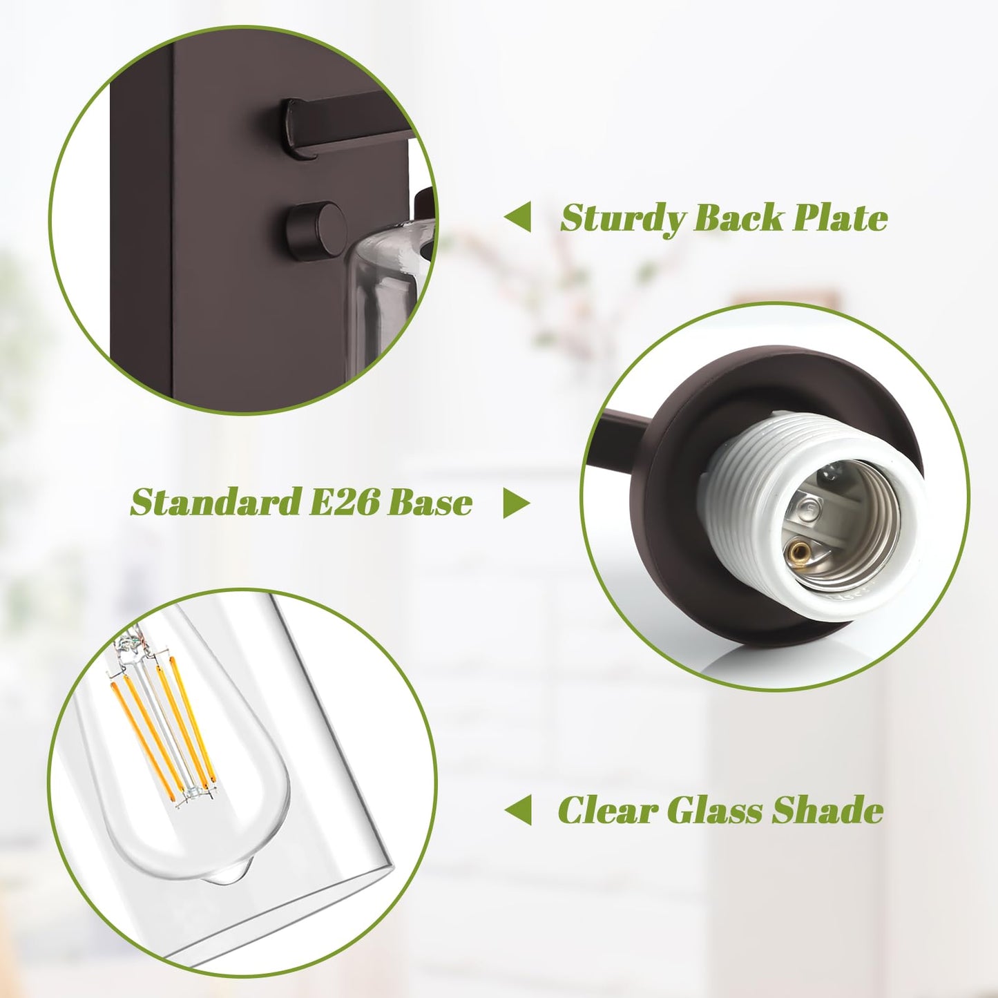 VerRon Wall Sconces, 2-Light Modern Vanity Light Fixtures, Oil Rubbed Bronze, Glass Shade, Model B04014P(2PK)