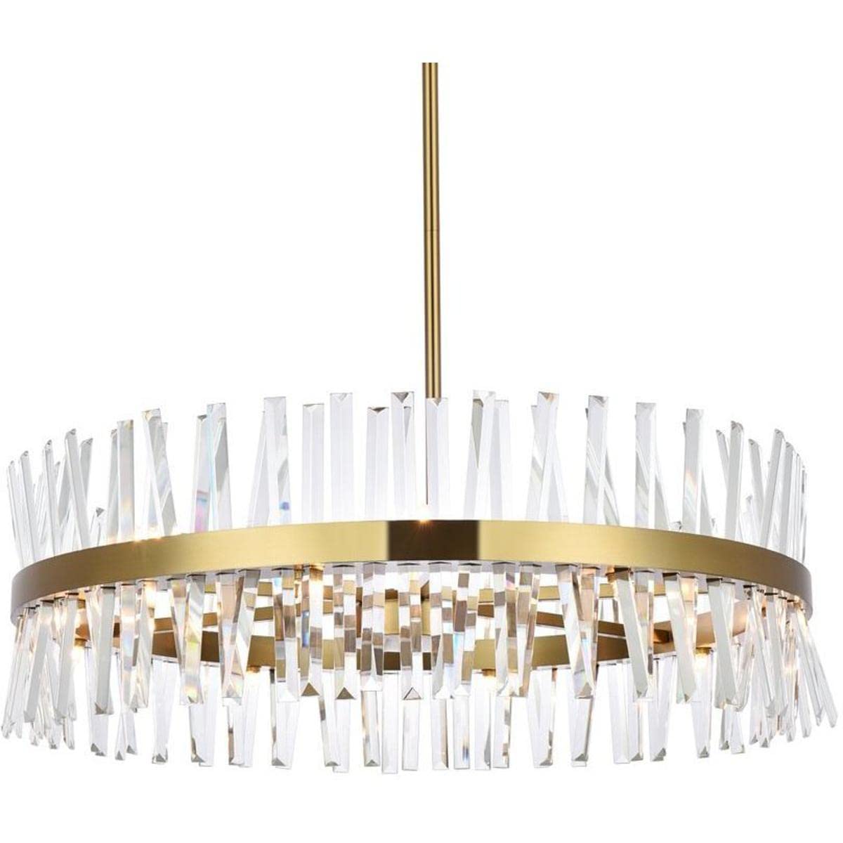 Elegant Lighting Serephina Crystal Round Chandelier, 36 Inch, Satin Gold, Model 6200D36SG, Iron and Crystal Material