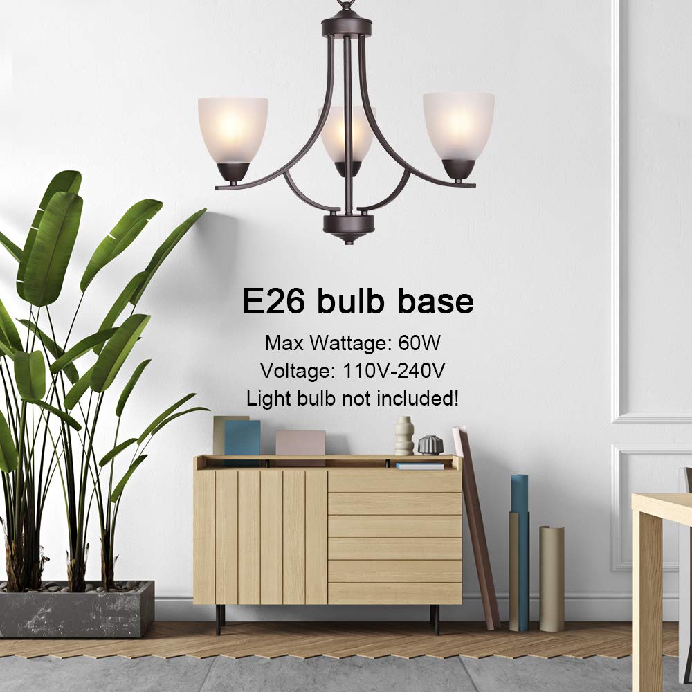 VINLUZ 3 Light Pendant Chandelier, Oil Rubbed Bronze, Alabaster Glass, Model 355-3-13, Modern Lighting for Dining Room, Living Room, Bedroom