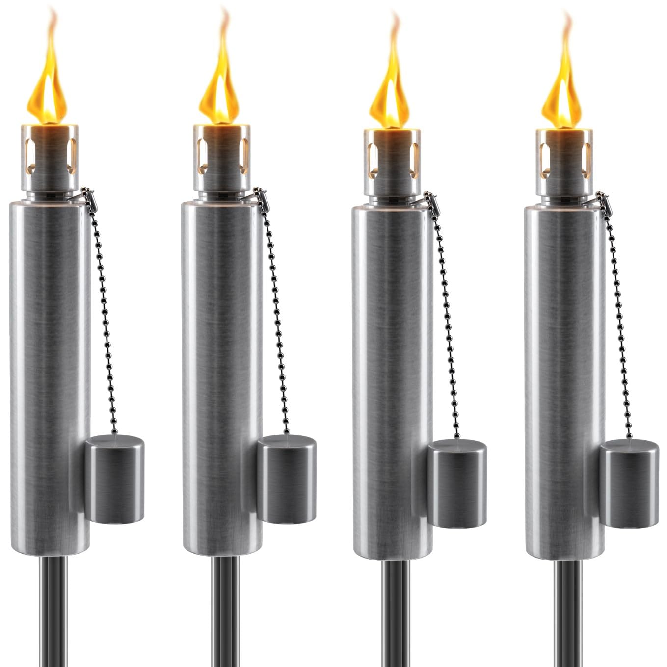 Matney Stainless Steel Outdoor Torches - 5 ft Oil Lamp Set of 4 - Fiberglass Wick & Snuffer Cap - Decorative Garden Lights