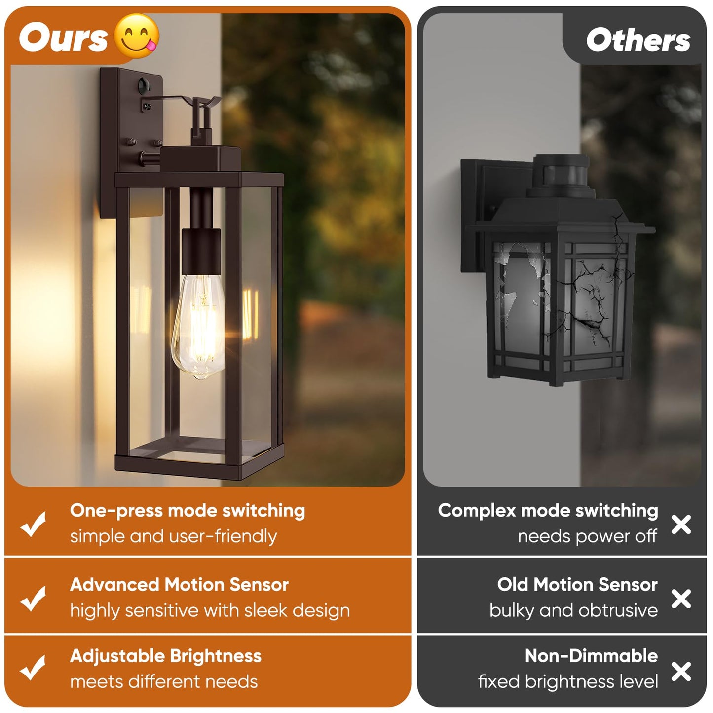 BesLowe Outdoor Wall Lights, Motion Sensor, 16in, Metal, Brown, Dusk to Dawn, 2-Pack, Model A927M