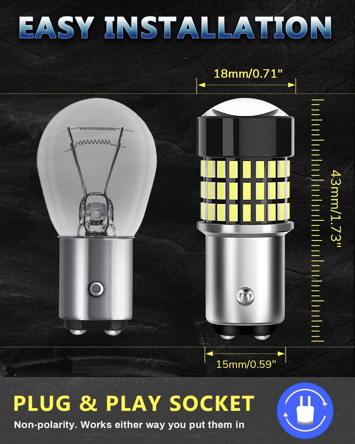Qoope 1157 LED Bulb, 78SMD 3014 Chipset, 10-30V, Brake Tail Backup Reverse Turn Signal, Pack of 2, Model 2
