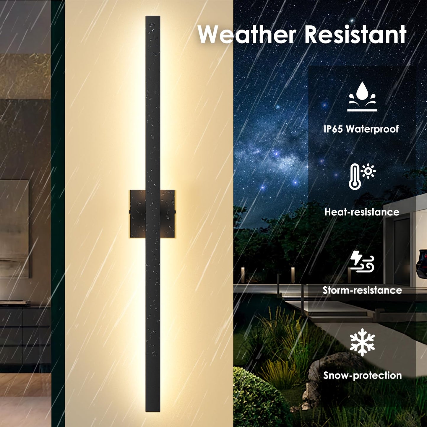 BesLowe Outdoor Wall Lights, Modern LED Porch Sconces, Waterproof, 39in, Black, 2-Pack, Model B04060L