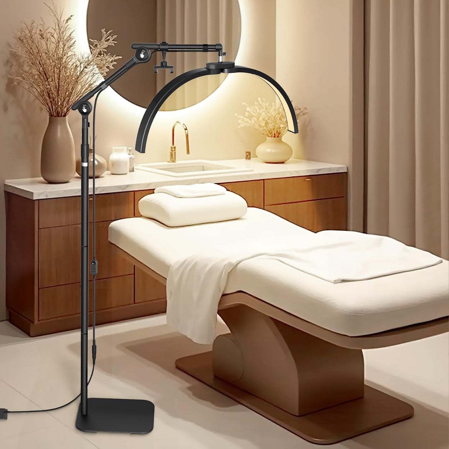 LIONVISON Half Moon Lash Lighting LED Lamp - 45W Portable Floor Light with Phone Holder, Black, Model 0001, Aluminum