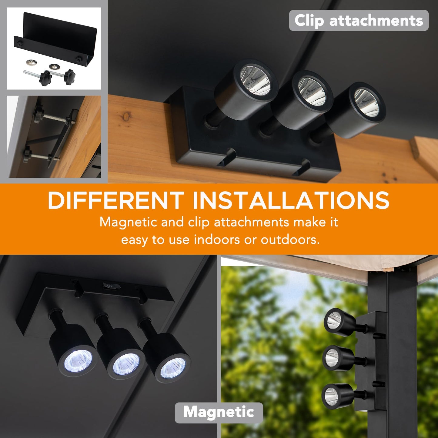 Sunjoy Magnetic LED Spot Light, USB Rechargeable Wireless Work Light, 8 Inch, Adjustable Tilt, Black