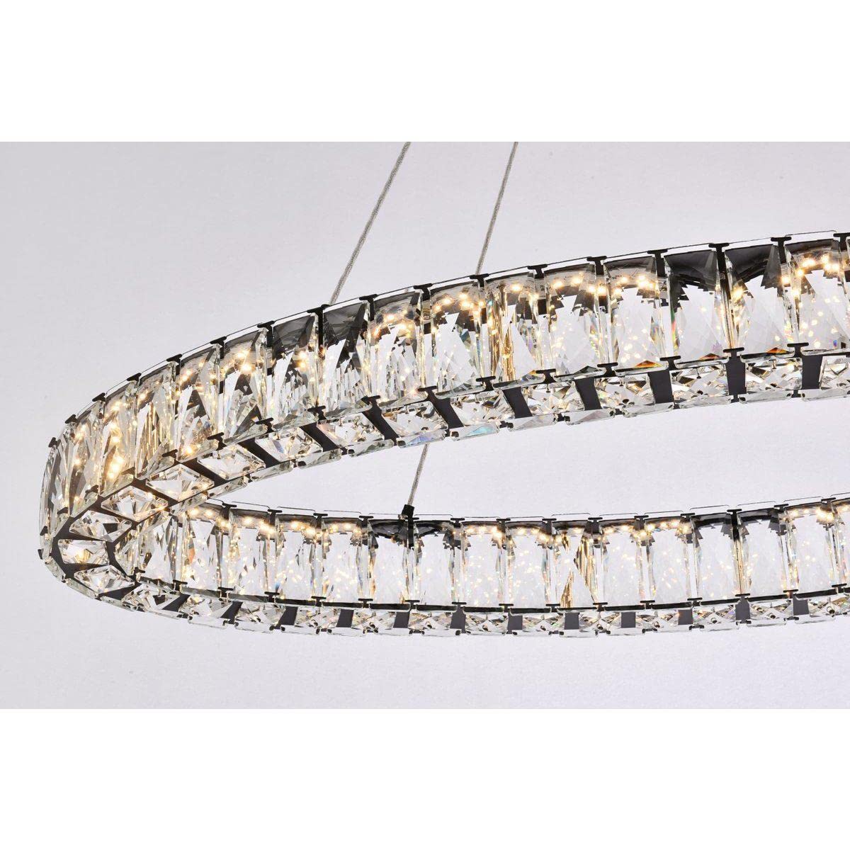 Elegant Lighting Monroe 36in LED Oval Pendant Light - Black, Metal and Crystal, Model 3503D36BK