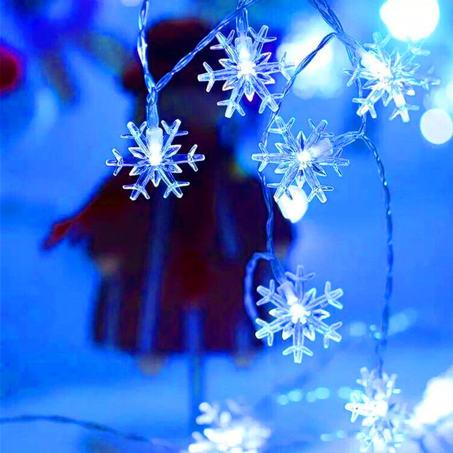 Dazzle Bright Snowflake String Lights, 100LED 50FT, Battery Operated, 8 Lighting Modes, Indoor Outdoor Decorations, Blue