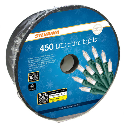 SYLVANIA LED Mini Christmas Lights, Warm White, 450 Ct, Model V40770-34