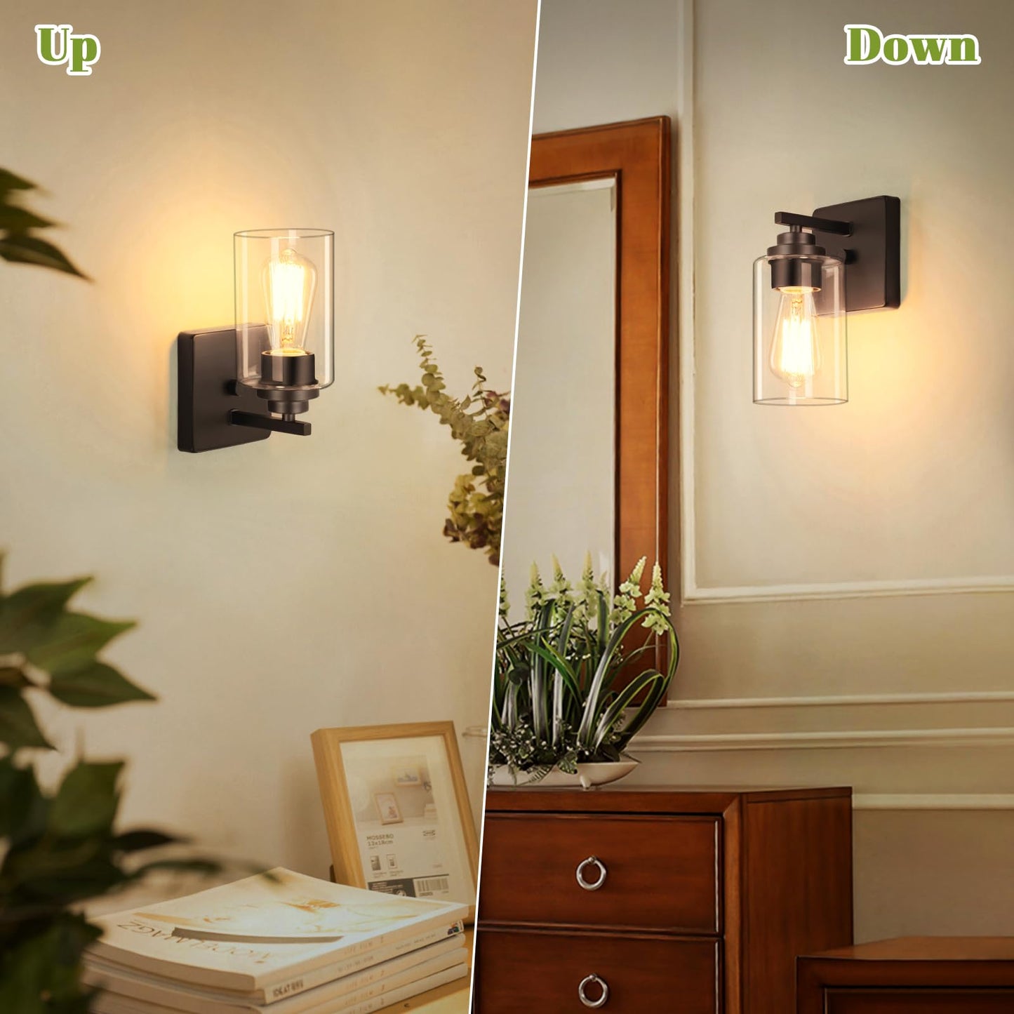 VerRon Wall Sconces, 2-Light Modern Vanity Light Fixtures, Oil Rubbed Bronze, Glass Shade, Model B04014P(2PK)