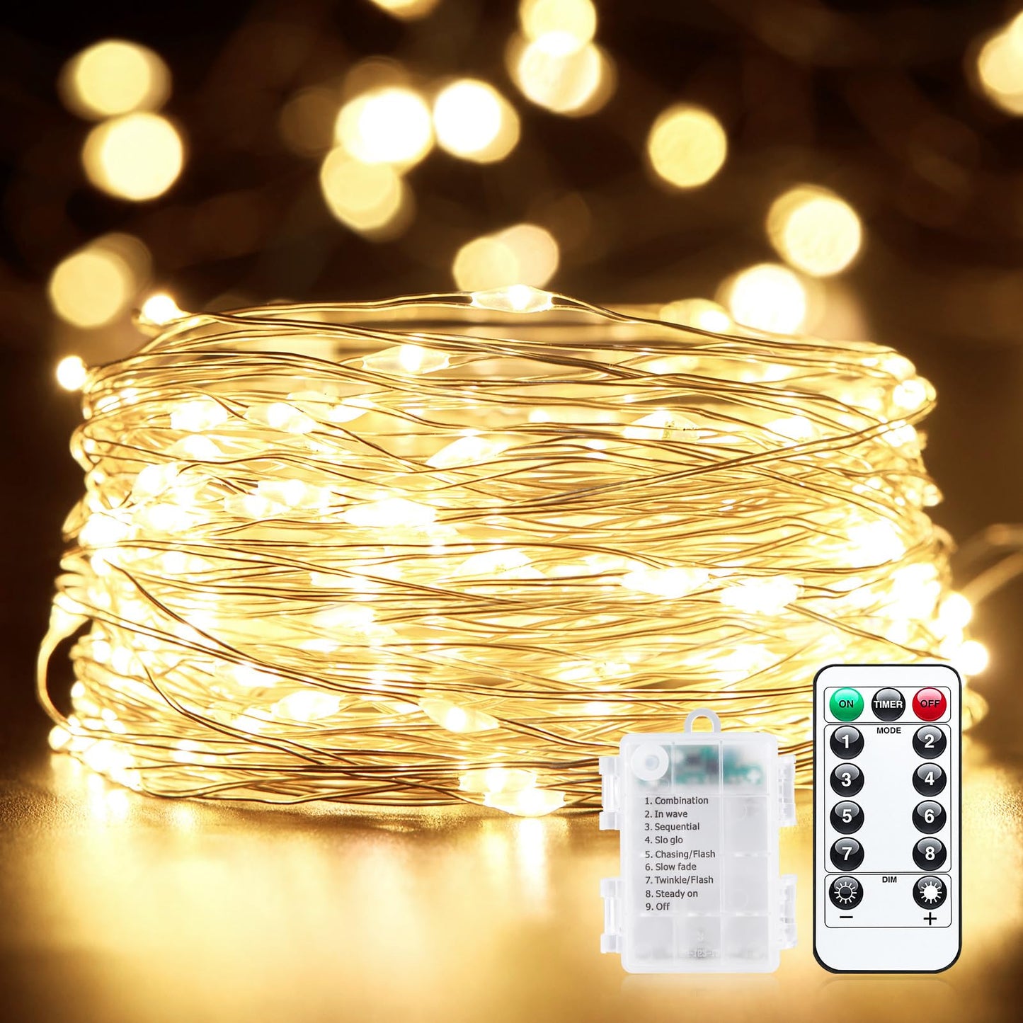 Minetom 33Ft 100 LED Outdoor String Lights, Warm White, Battery Operated, Waterproof Fairy Lights for Indoor/Outdoor Decoration