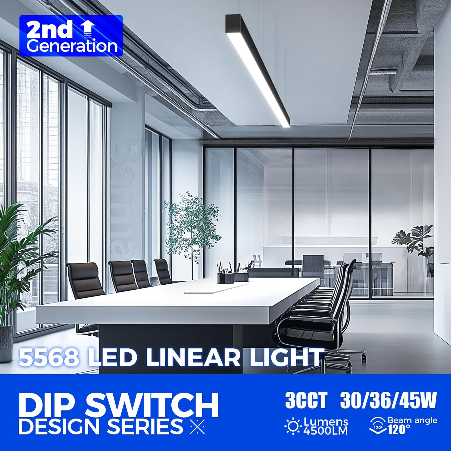 Barrina 5568 4FT LED Linear Light, 30/36/45W, Color Changeable 2700K/4000K/5000K, Black, 1 Pack