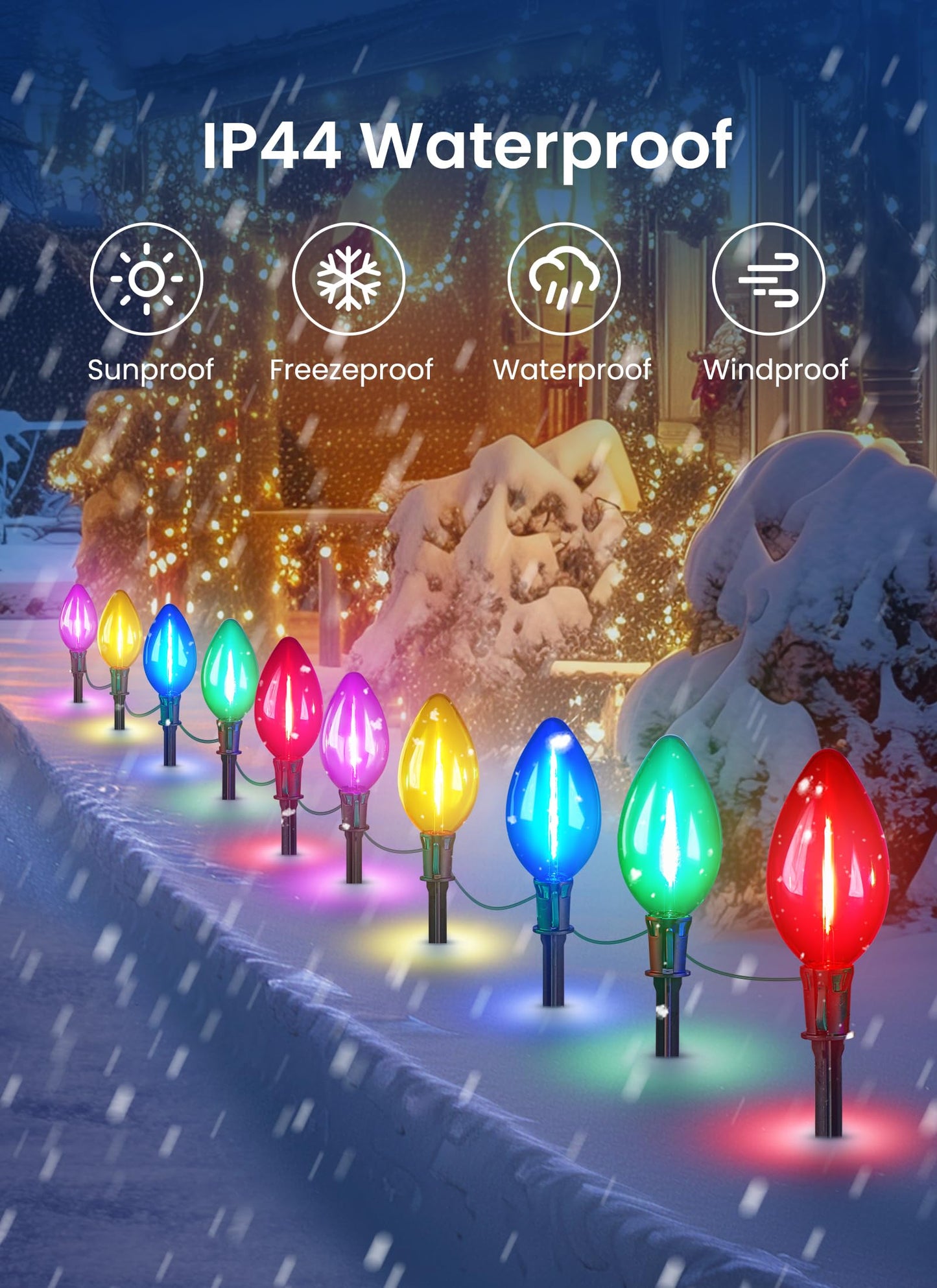 Minetom C9 Christmas Pathway Lights, 2 Pack 13.5Ft, 10 LED, Waterproof, Multicolor, Model GY-C-50.6-U-B1