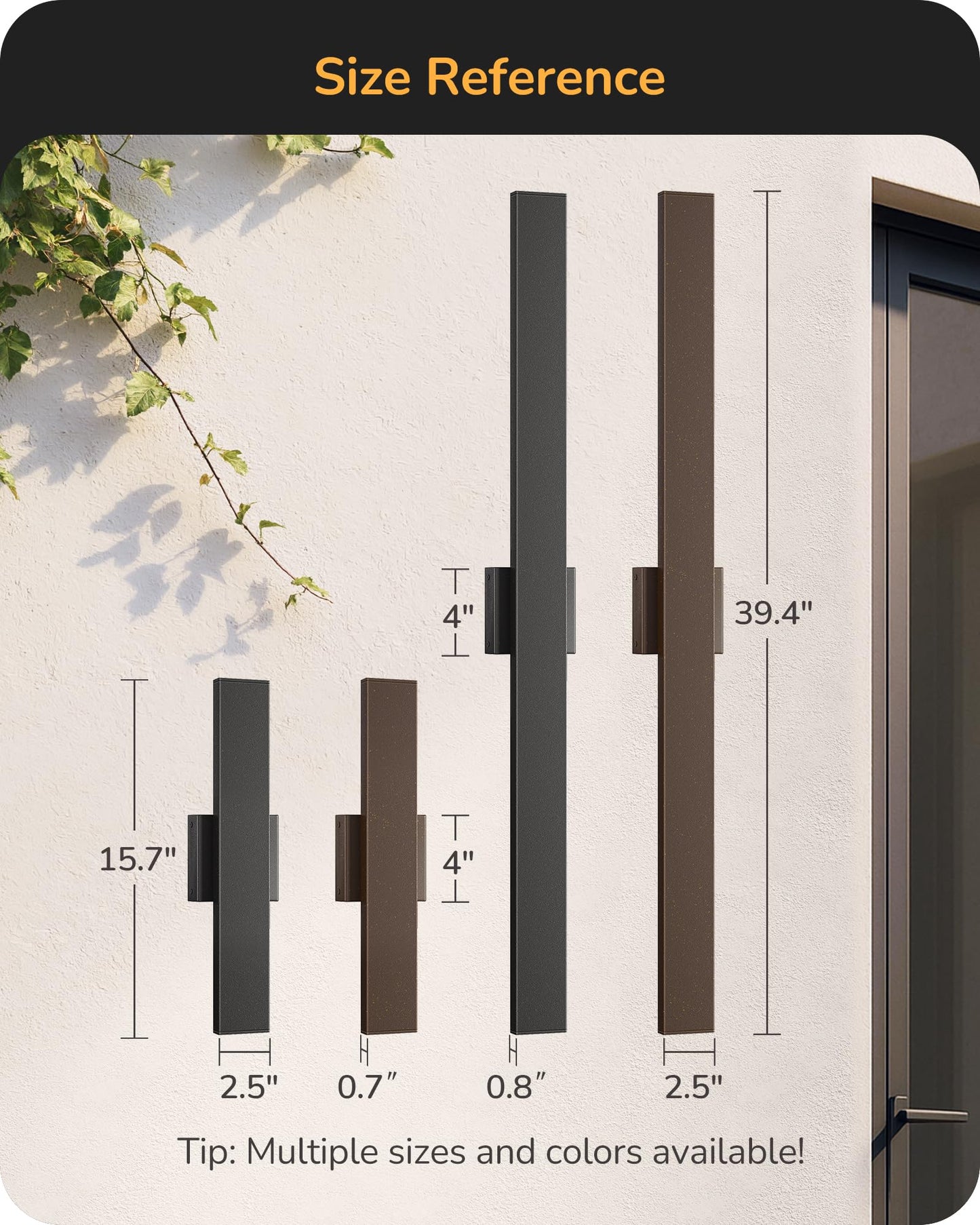 EDISHINE 2 Pack Modern Outdoor Wall Lights, Dimmable 39.4in Linear LED, IP65 Waterproof, Black, Model BD050
