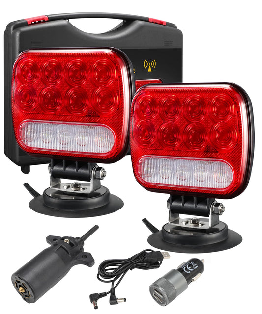 Partsam Wireless LED Trailer Light Kit - Magnetic Towing Tail Light, 12-24V, Red, Portable with 7-Pin Plug & Dual USB Cable Charger
