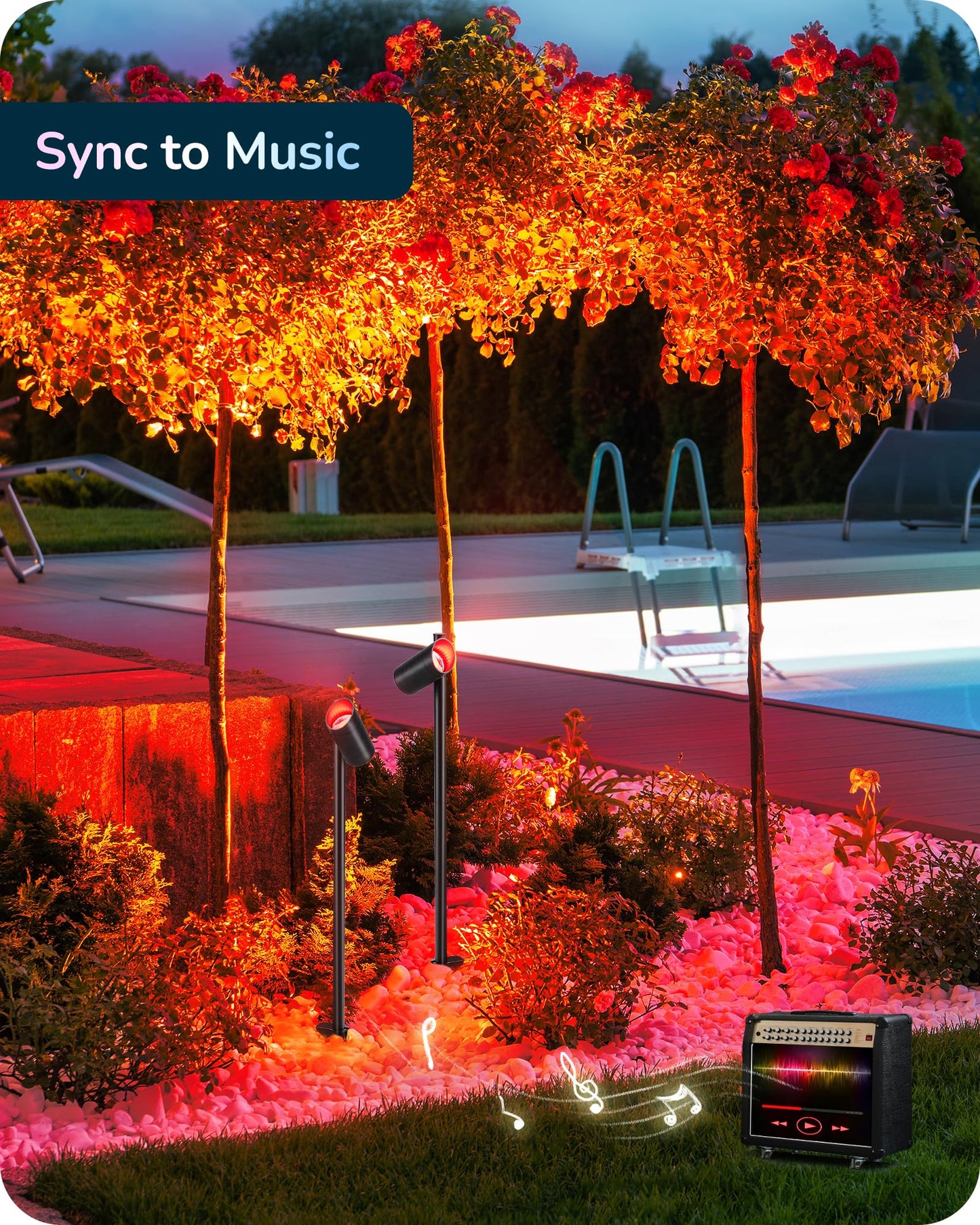EDISHINE Christmas Smart Color Changing Landscape Spotlight, 300LM, IP67 Waterproof, 48FT, RGBWW, Model HGSL33A