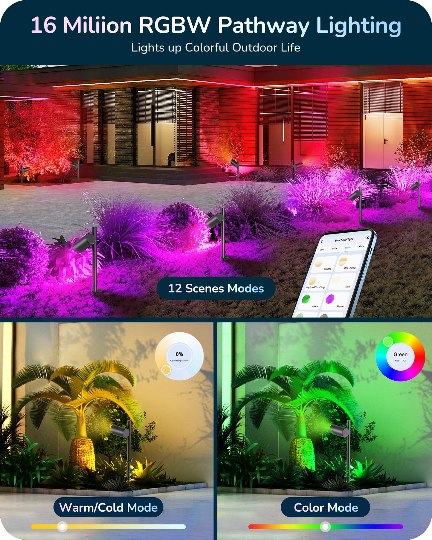 EDISHINE Christmas Smart Color Changing Landscape Spotlight, 300LM, IP67 Waterproof, 48FT, RGBWW, Model HGSL33A